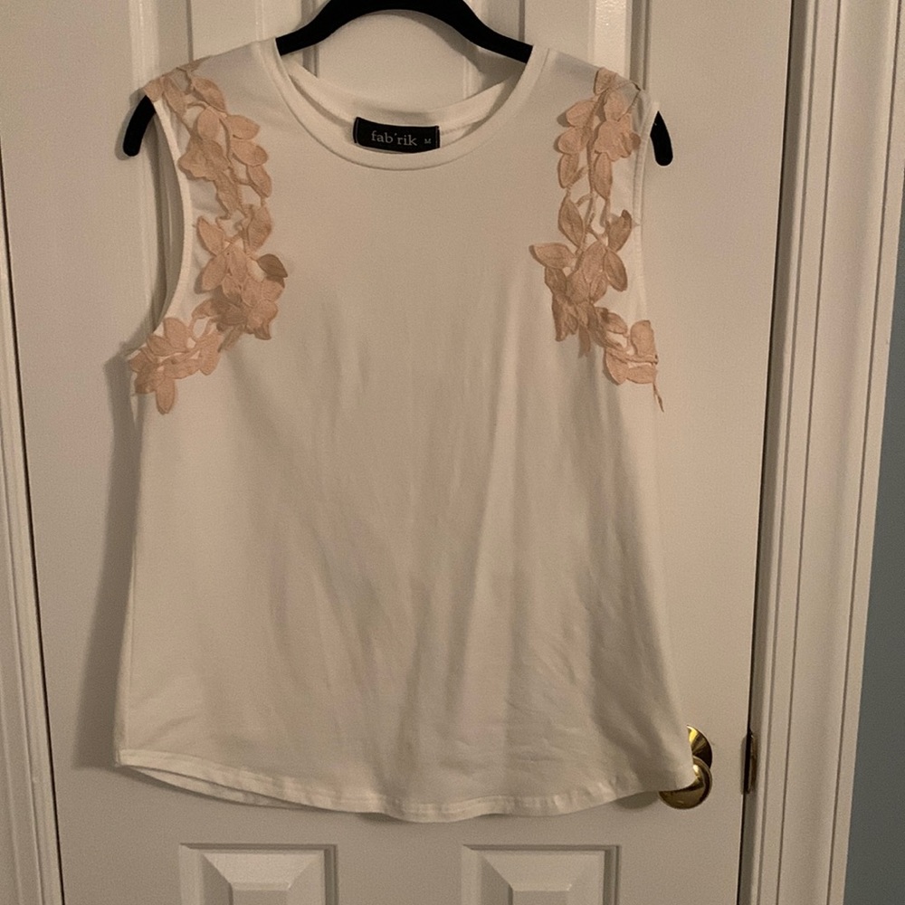 Fab’rik White Muscle Tank with Appliqué Flowers
